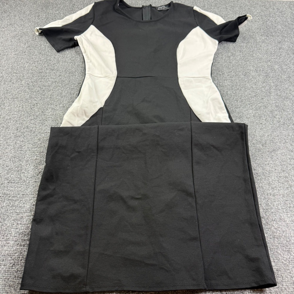 Brigitte Brianna Sheath Dress Medium Black White Colorblock Short Sleeve Womens